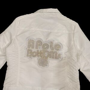 Apple Bottoms Jacket Womens Large Rhinestone Bomber Zip Pockets Hip Hop Fashion